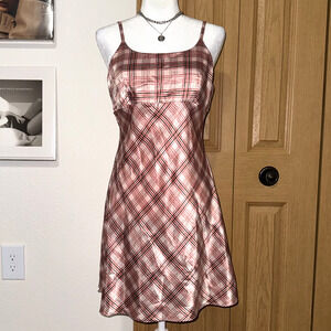 Gilligan & O’Malley Slip Dress Women’s Medium Pink Plaid Satin Coquette